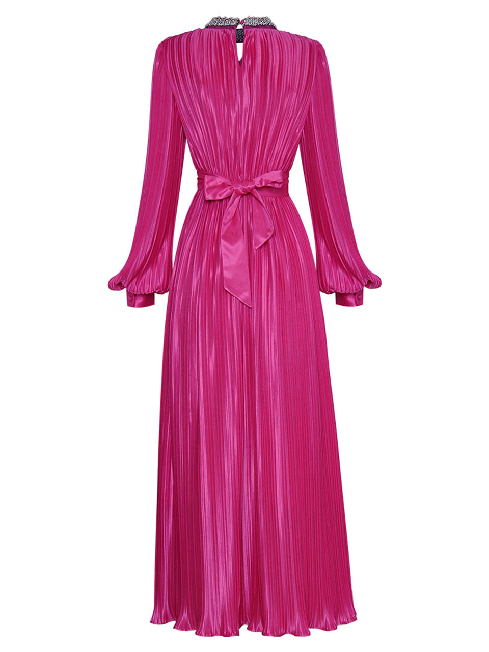 Green Pleated Long Sleeve Beading Romantic Stain Maxi Dress