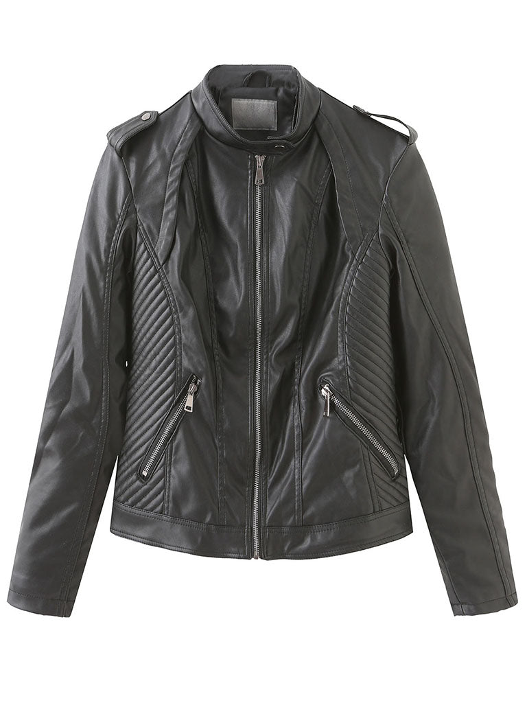 Brown Long Sleeve PU Leather Soft Jacket For Women