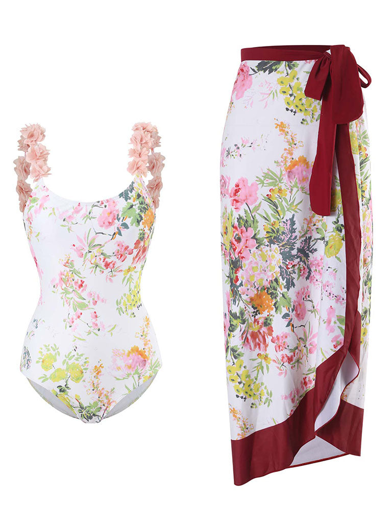 Floral Print Flower Strap One Piece