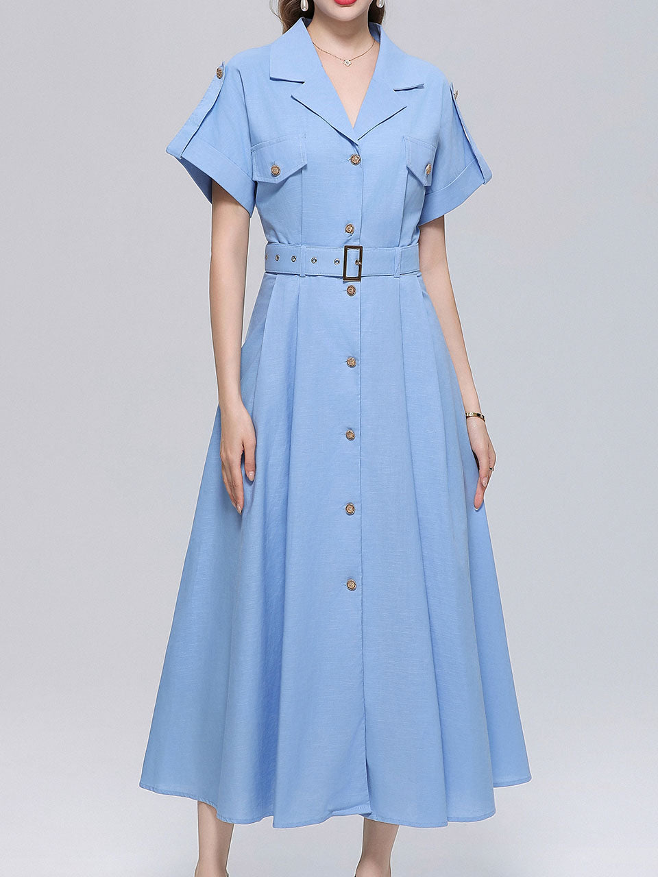 Vintage 1940s Style Brown Safari Shirt Dress