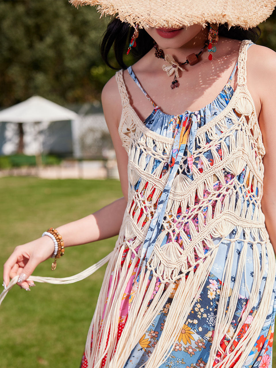 Bohemian Retro Print Strap Boho Maxi Dress