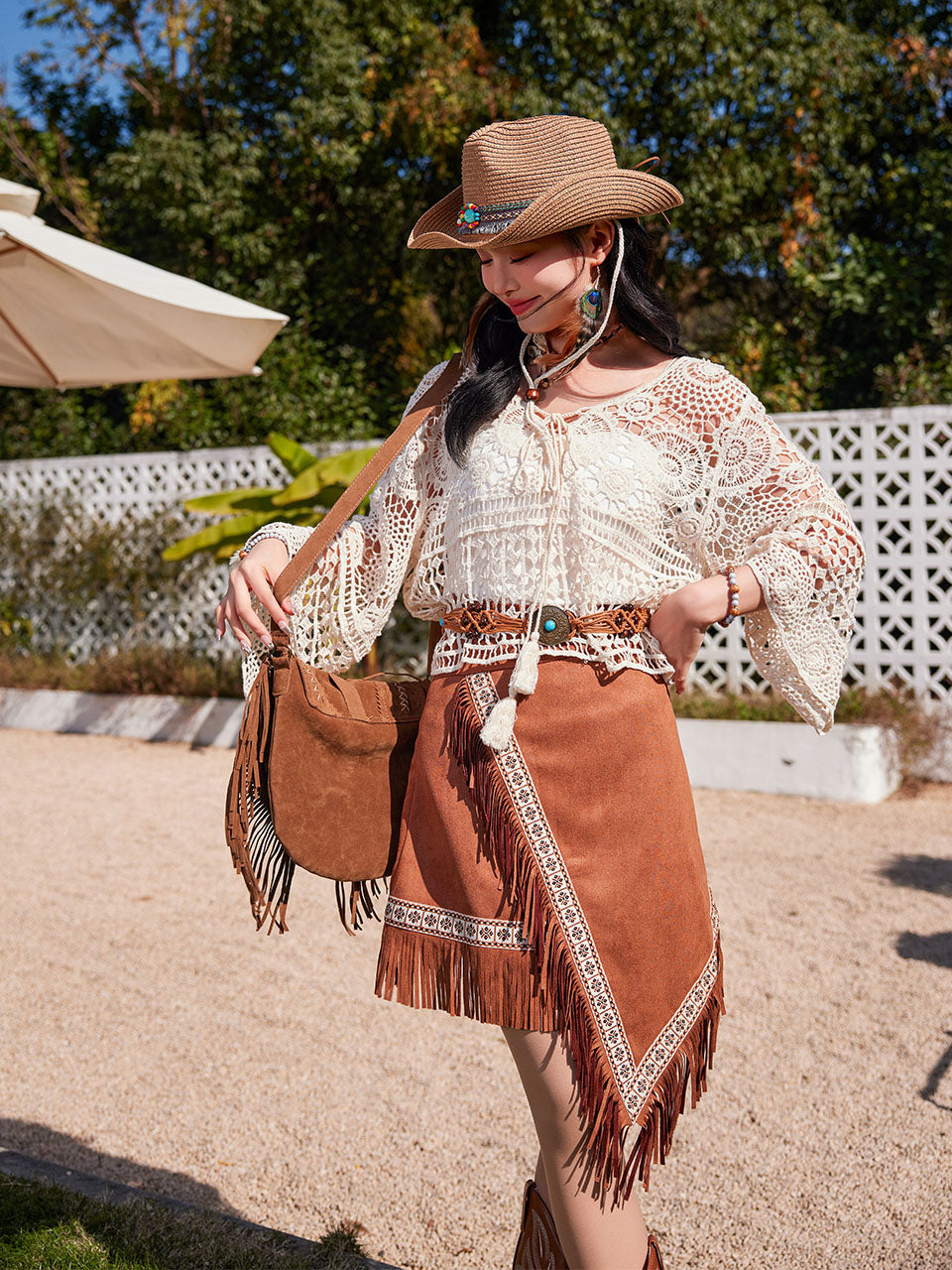 White Hollow Crochet Tassel Top