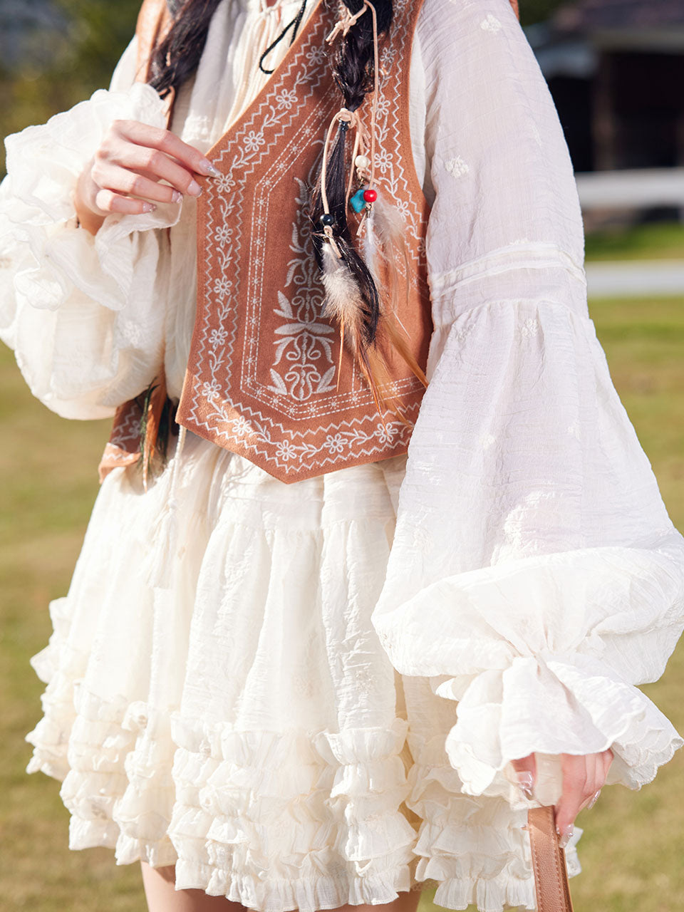 Bohemian White Long-sleeved Mini Dress
