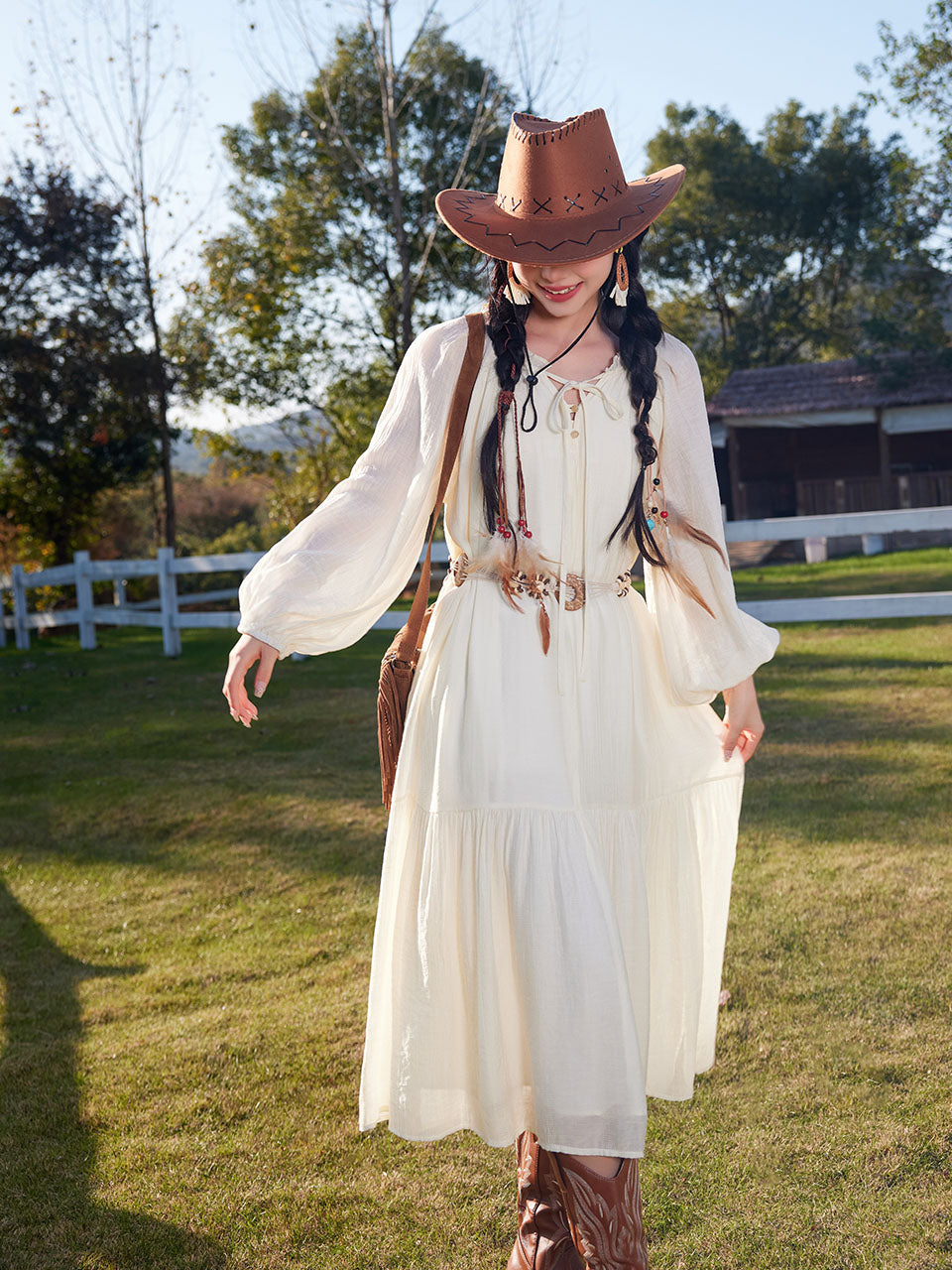 Bohemian White Ruffles Cotton Maxi Dress