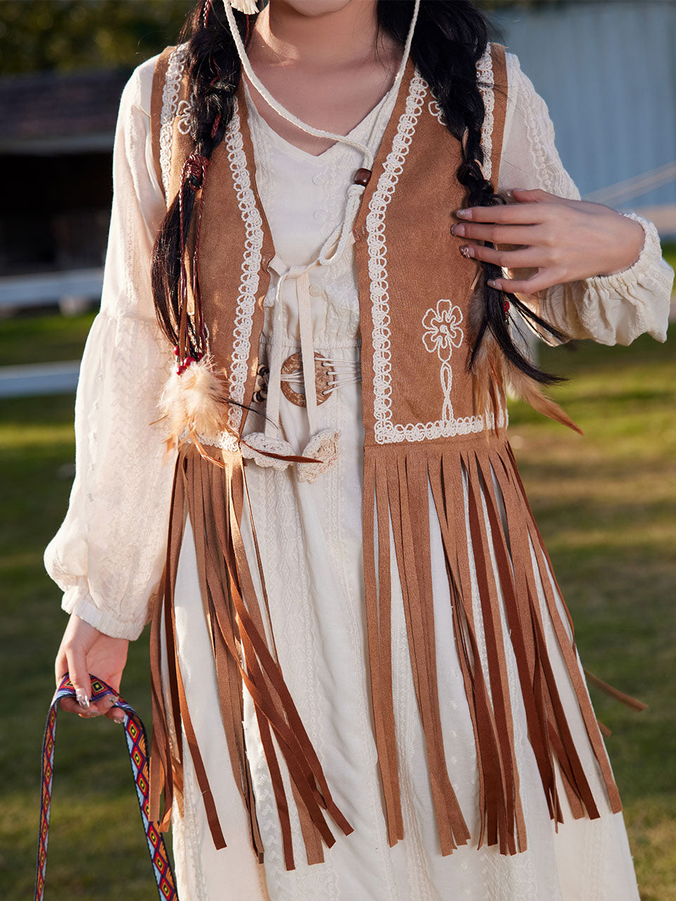 Bohemian White Tassel Cotton Maxi Dress