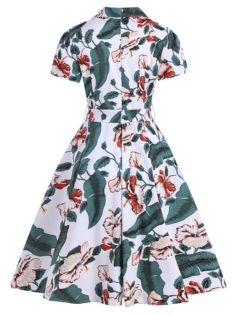 1960S Floral Print Swing Vintage Dress