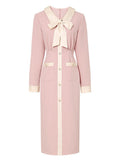 Pink Turn Down Collar Long Sleeve 1940S Vintage Dress