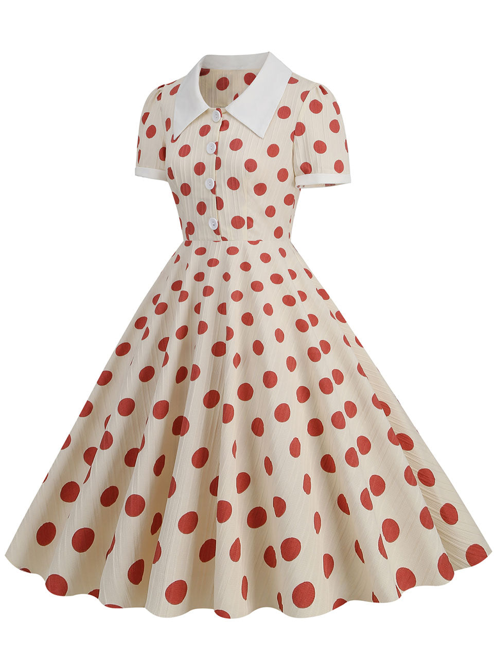 Green Polka Dots Johnny Collar Short Sleeve Swing Vintage 1950S Party Dress
