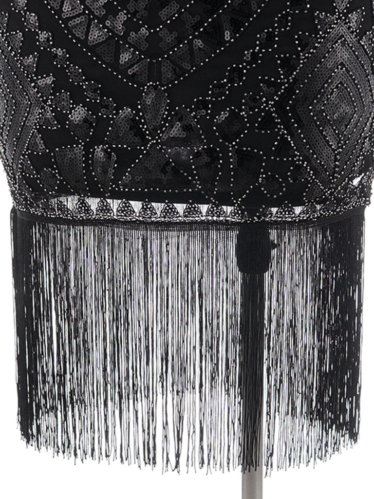 1920S Short Sleeve Fringed Sequin Gatsby Flapper Dress