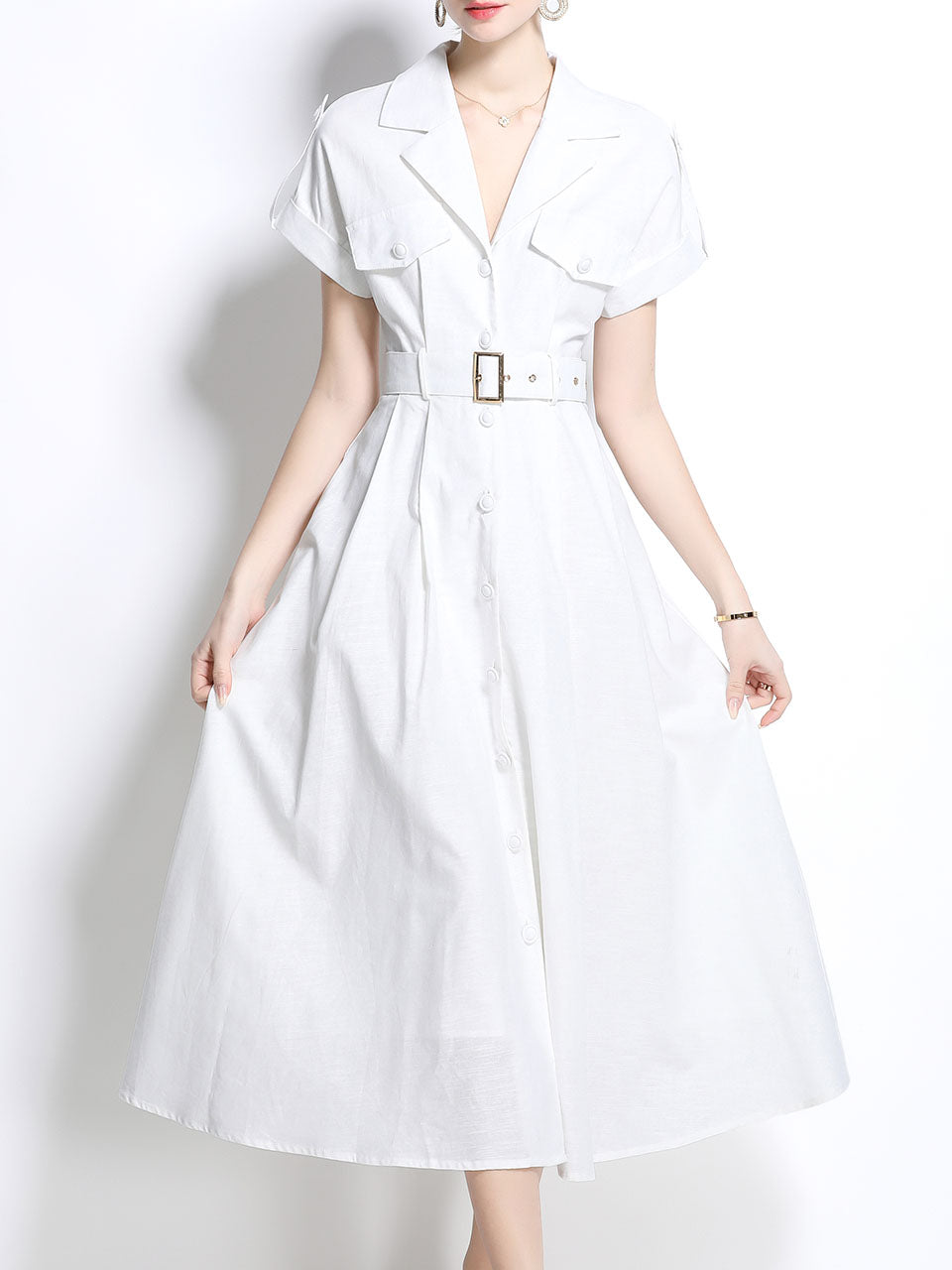 1940S Lapel Shirt Cotton Dress