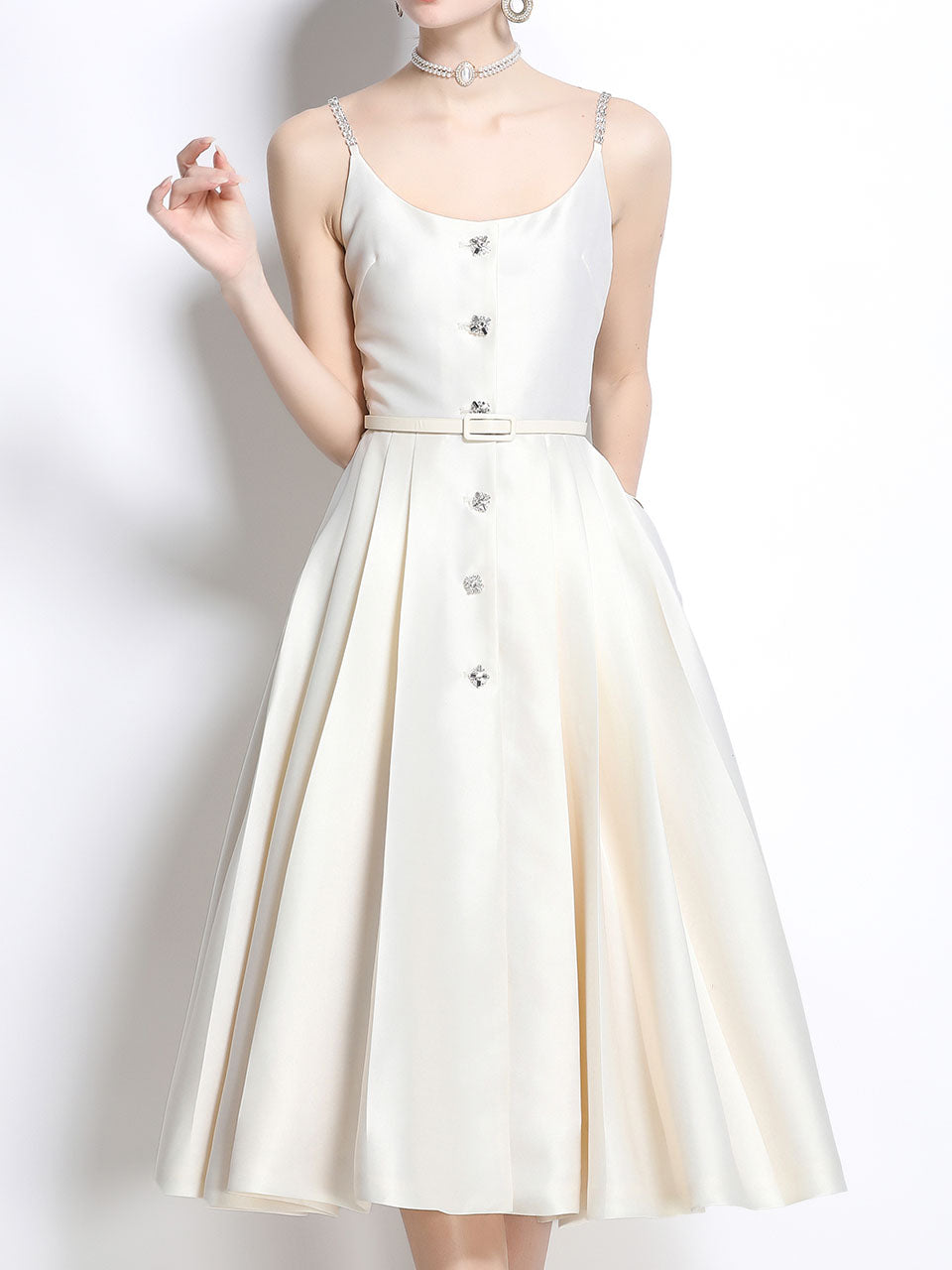 Pink Luxury Diamond Strap Satin Prom Dress