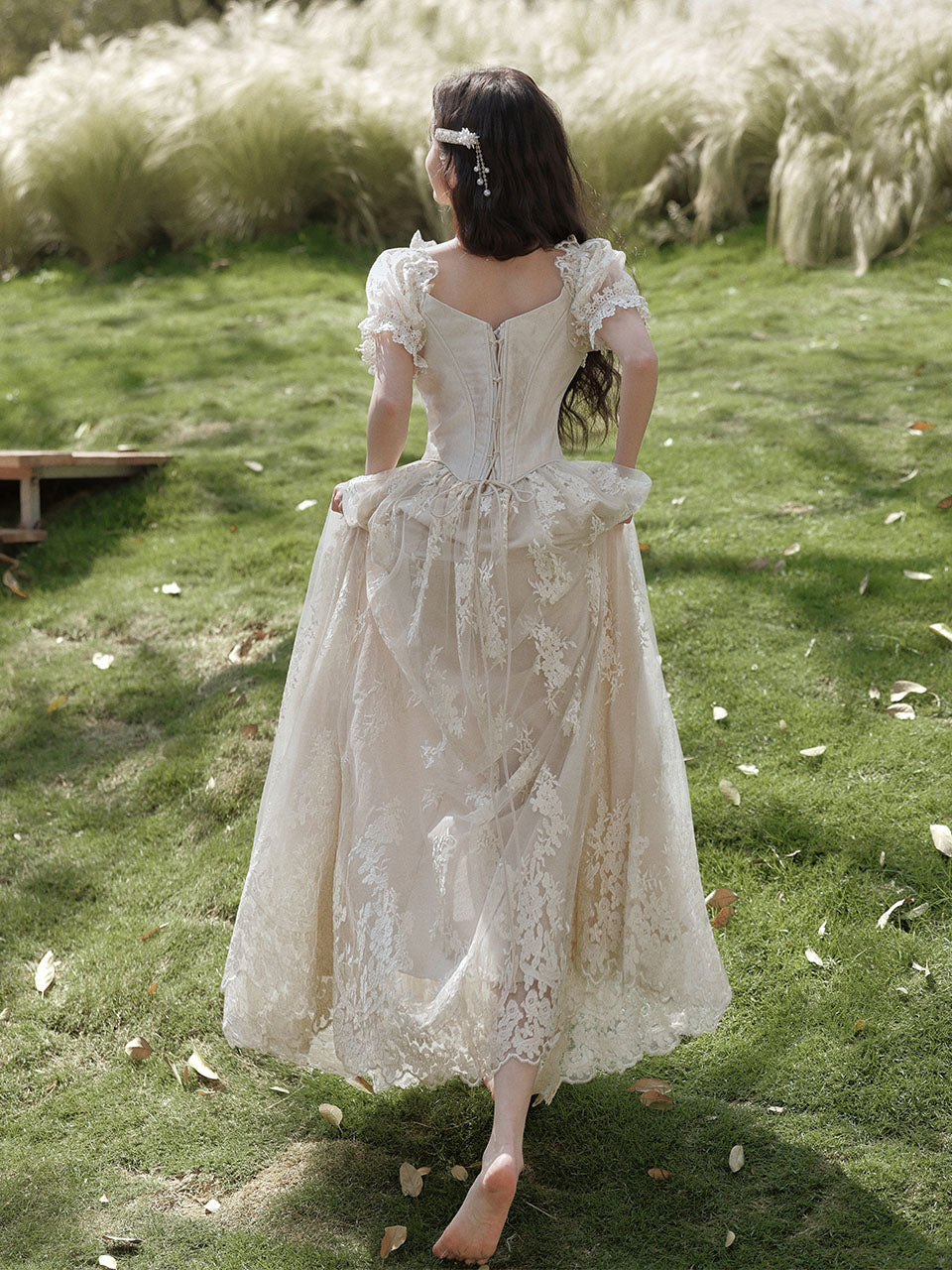 Ivory Victorian Style Lace Corset Wedding Gown Wedding Maxi Dress