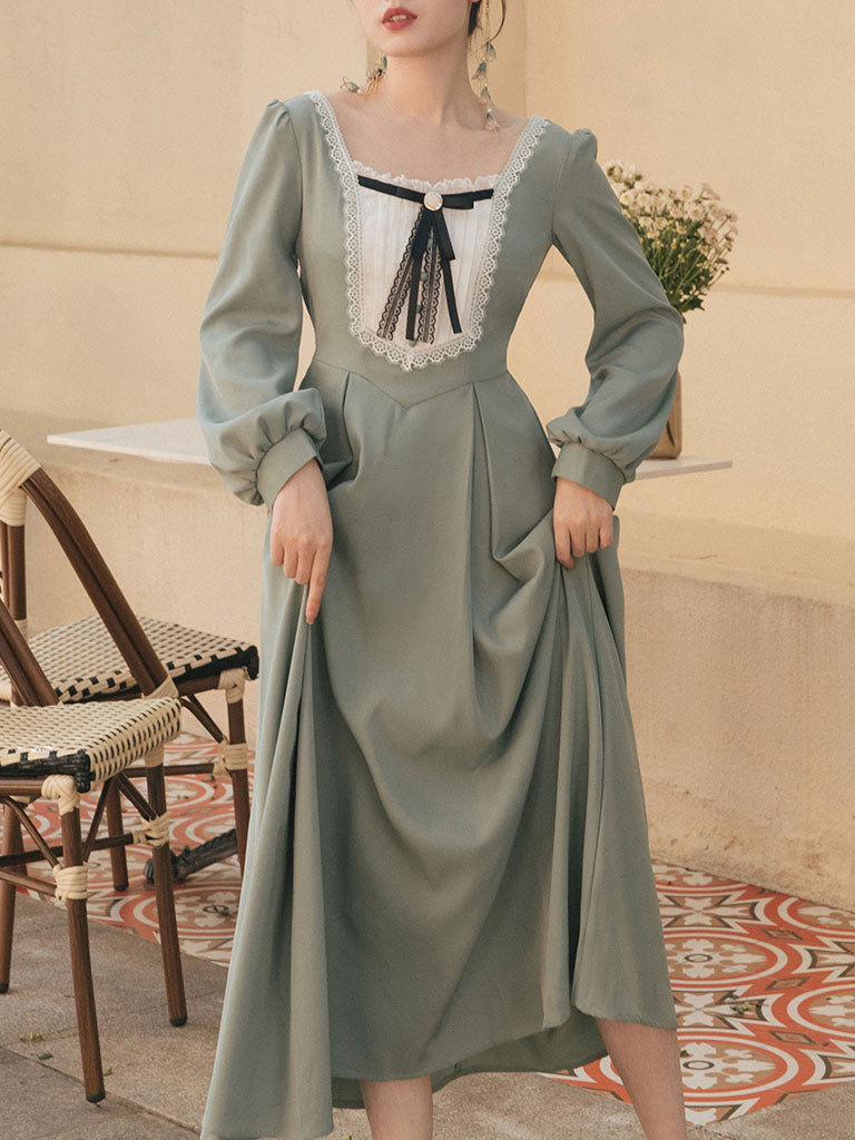 Light Green Long Sleeve Ruffles Evdwardian Revival Dress