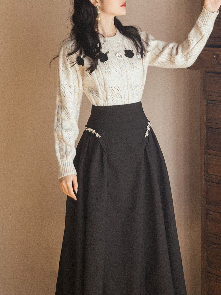 2PS Bowknot Sweater And Pleats