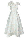 Light Green Luxury 3D Floral Jacquard One Shoulder Vintage Party Gown