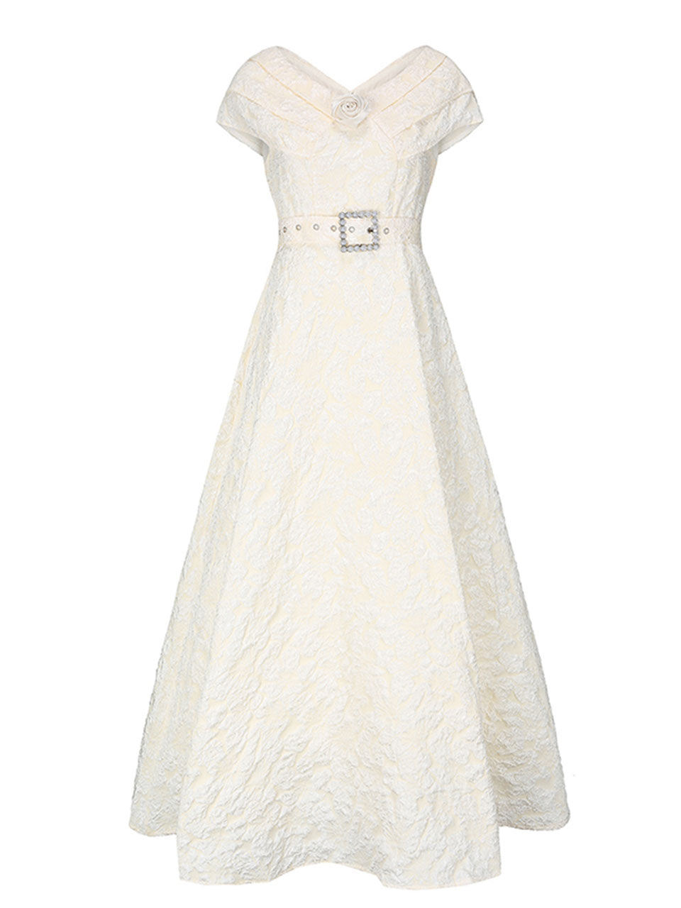 Lavender 3D Rose Vintage Pleated V-Neck Swing Dress
