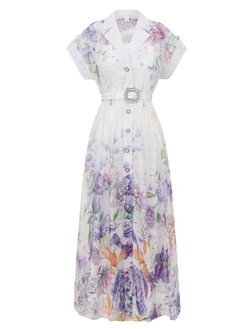 Short Dolman Sleeve Purple Floral Print Midi Dress