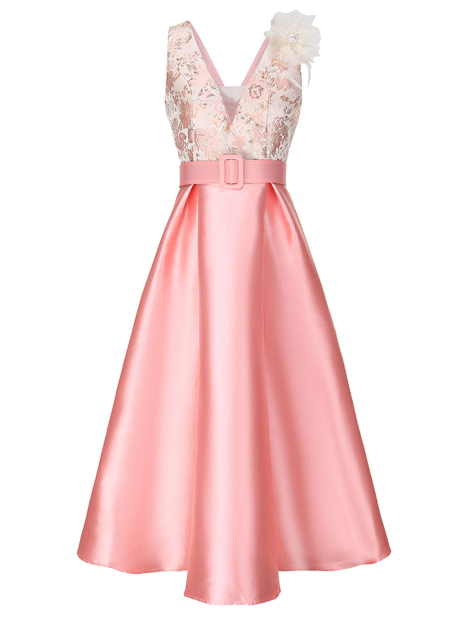 Mrs. Maisel Style Pink V-Neck Satin 1950s Vintage Gown