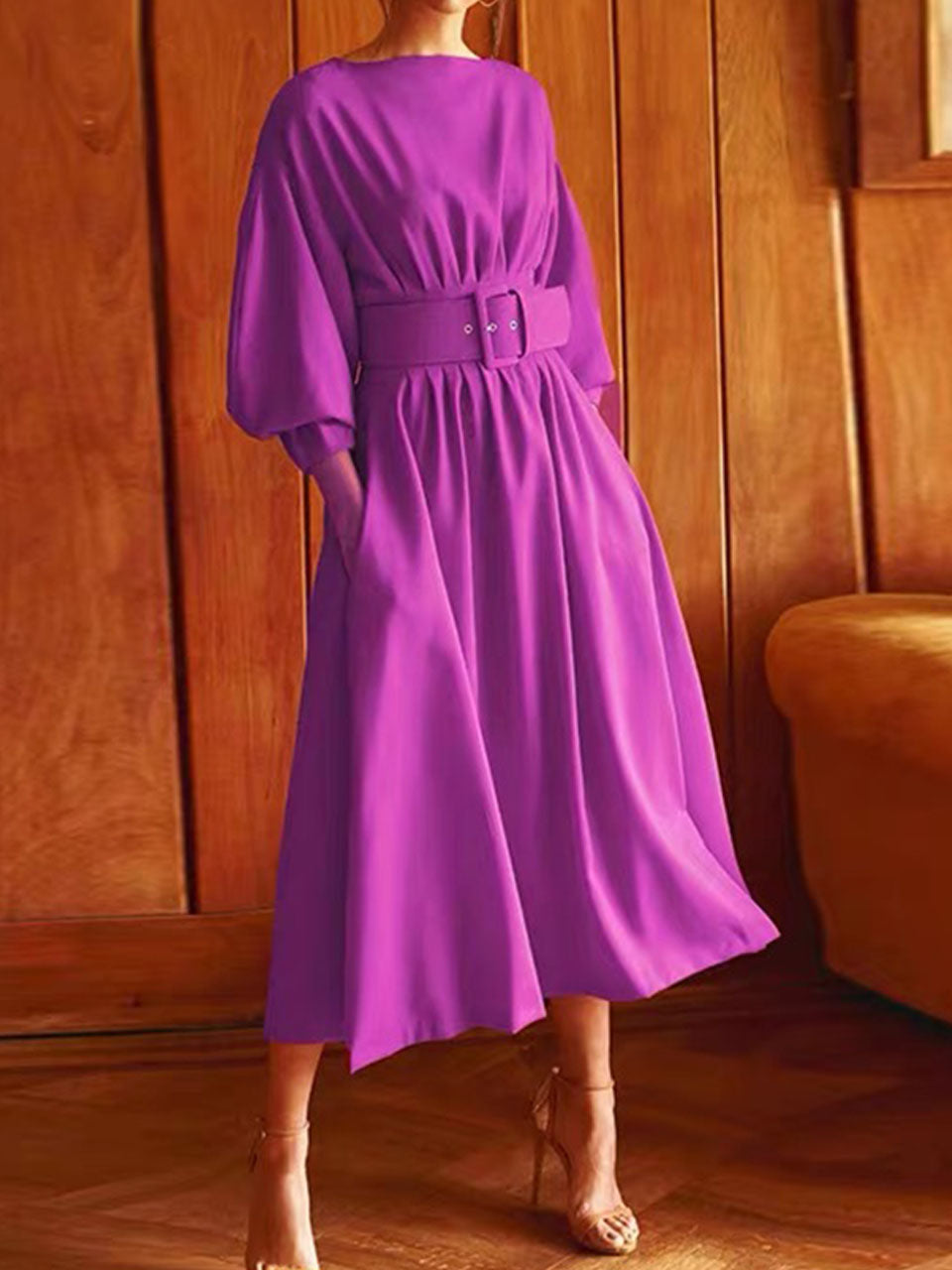 Green Dolman Sleeve High Waist Swing Party Dress