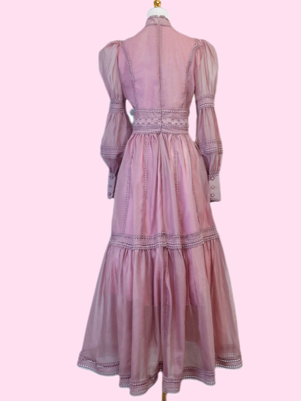 Nude Pink Organza Lace Ruffles Edwardian Revival Dress
