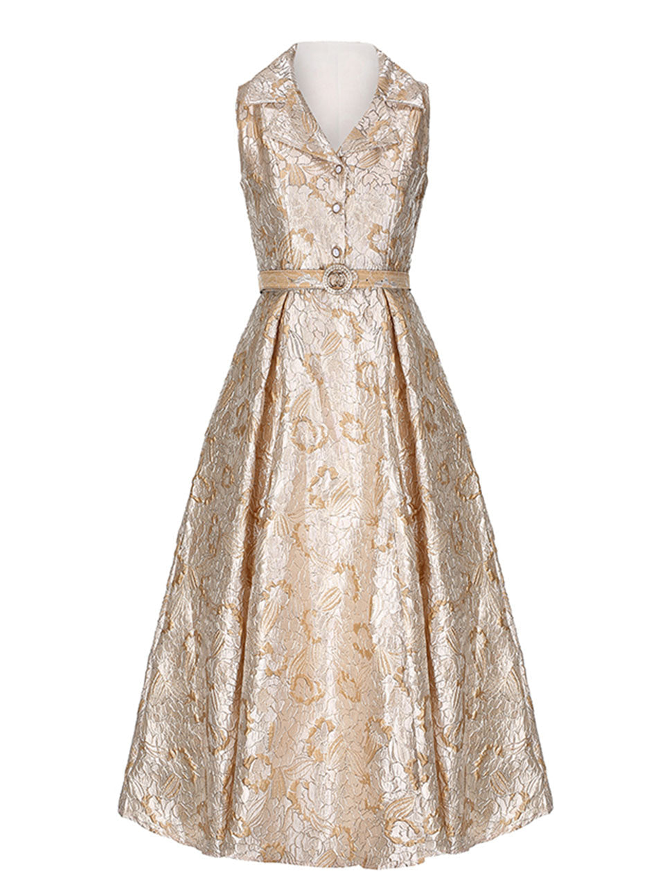 Blue Audrey Hepburn Style Sleeveless Vintage 3D Floral Jacquard Vintage Party Gown