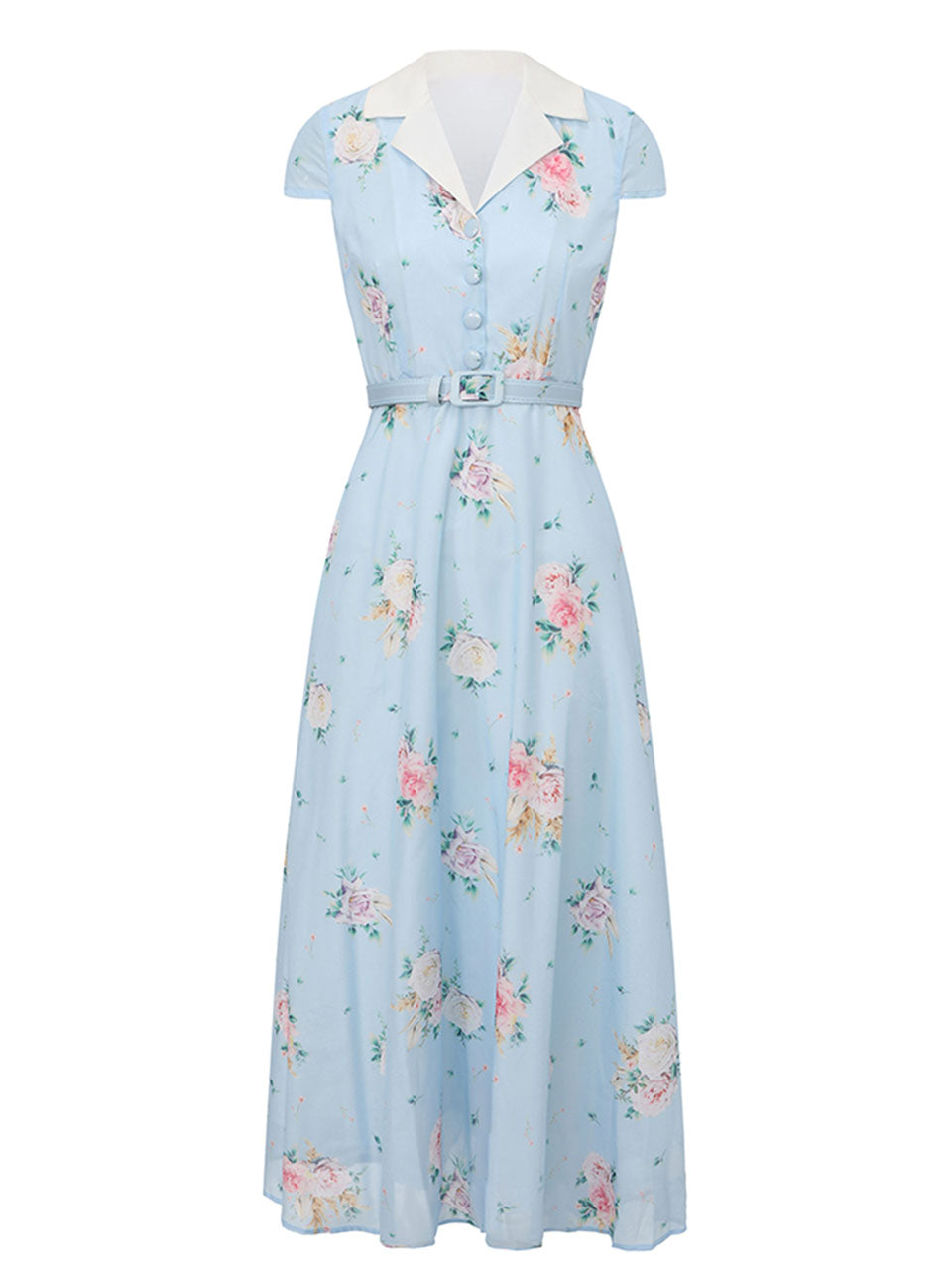 Mrs. Maisel Inspired 1950s Blue Floral Print Swing Dress for Women