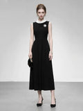 1960s Hepburn Style Contrast Mock Neck Little Black Dress