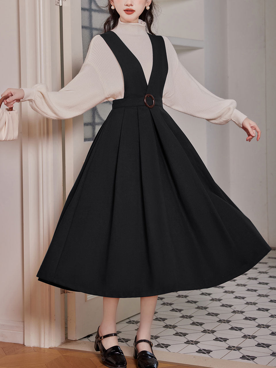 2 Piece Red Angora Retro Suspender Dress