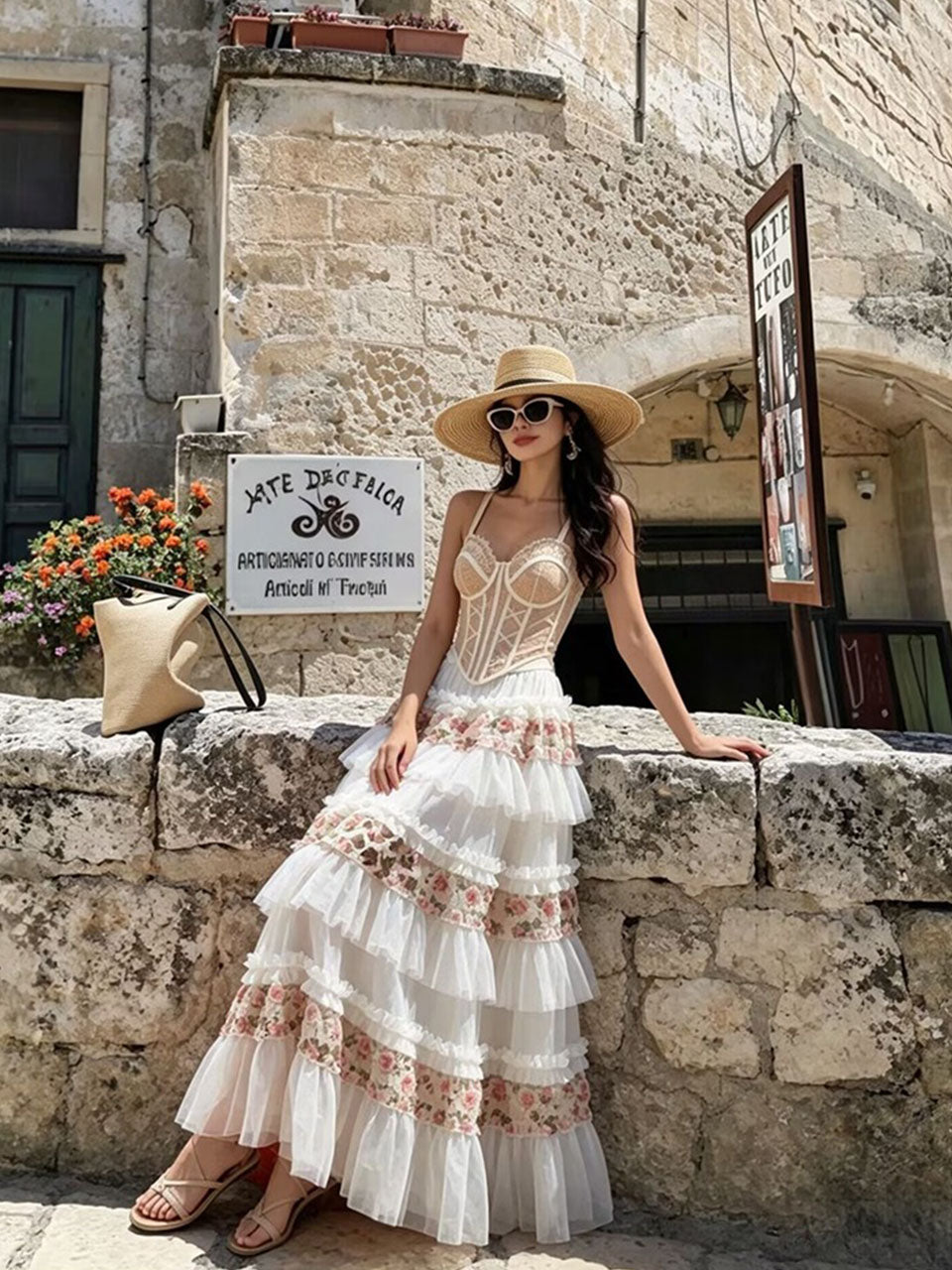 White Bohemian Bralette Top and Maxi Skirt Set