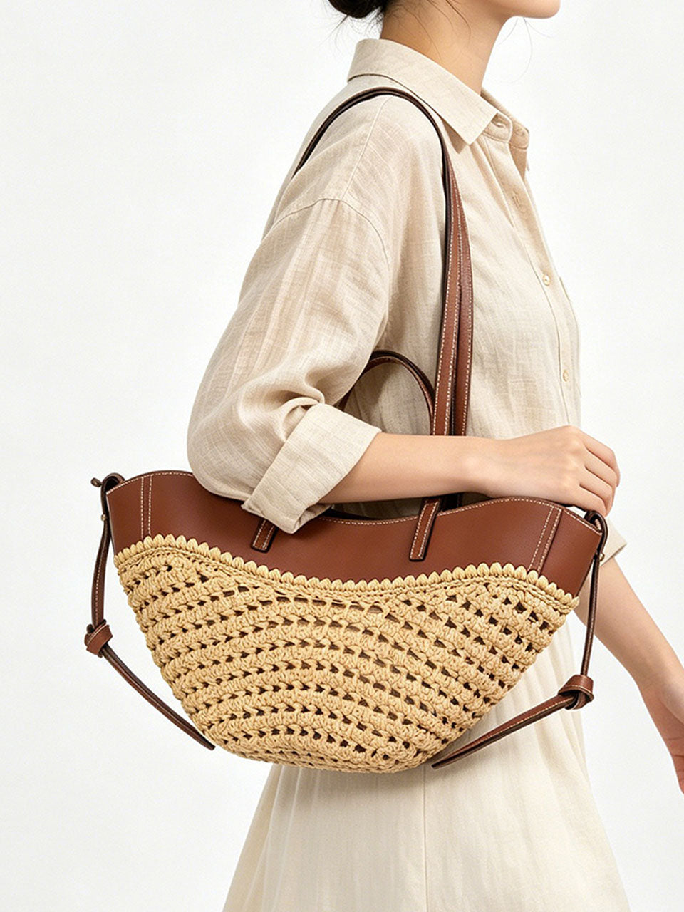 1950S Woven Raffia Tote Bag