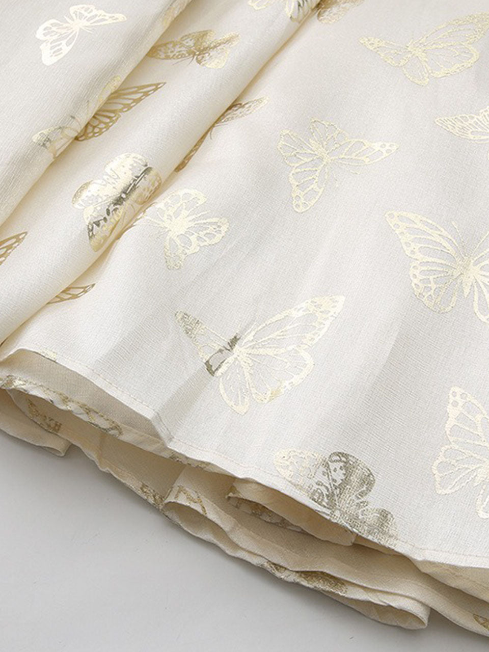 Gold Foil Butterfly Print Pink Vintage Square Neck Maxi Dress
