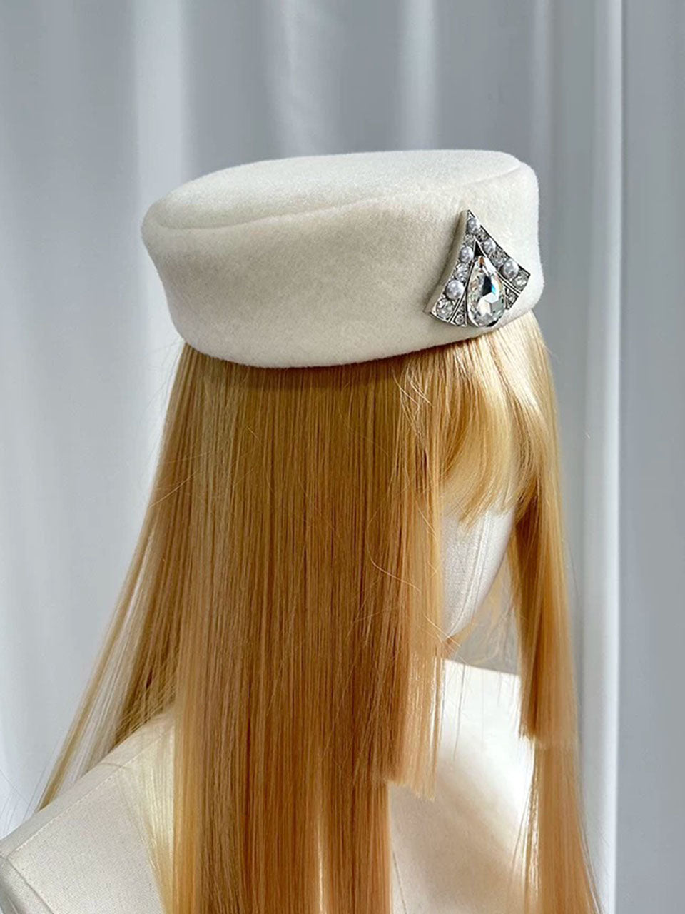 Cream Wool Felt Pillbox Hat for Women