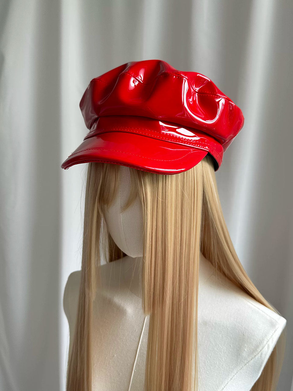 Red Patent Leather Biker Hat