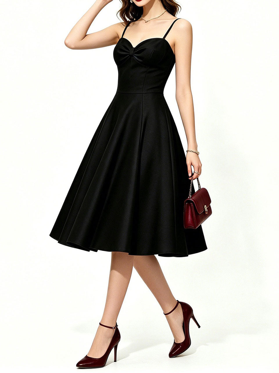 Red Satin A-Line Sweetheart Neckline Spaghetti Strap Prom & Cocktail Party Dress