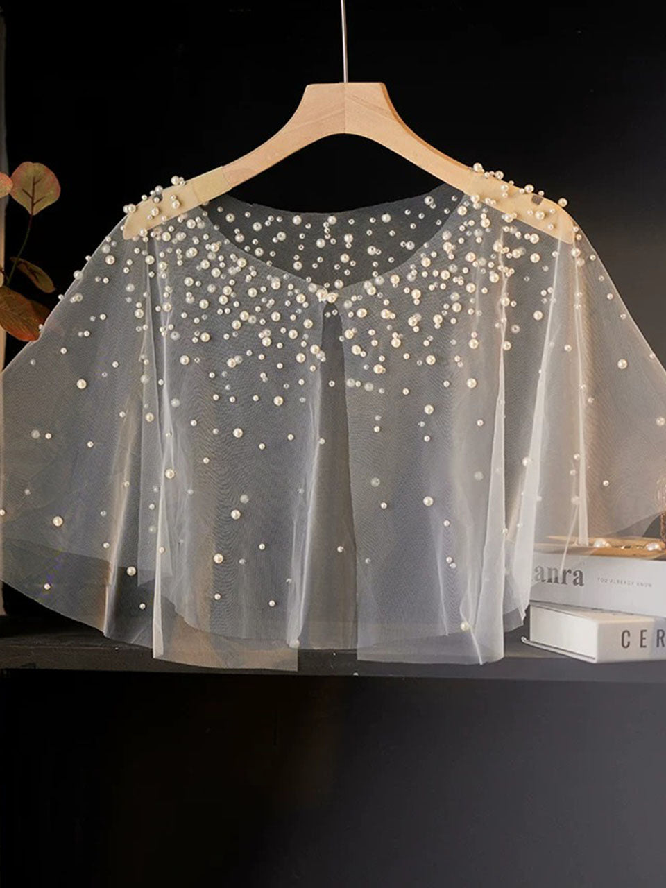 Elegant Pearl Bridal Capelet Sheer Tulle Wedding Shawl