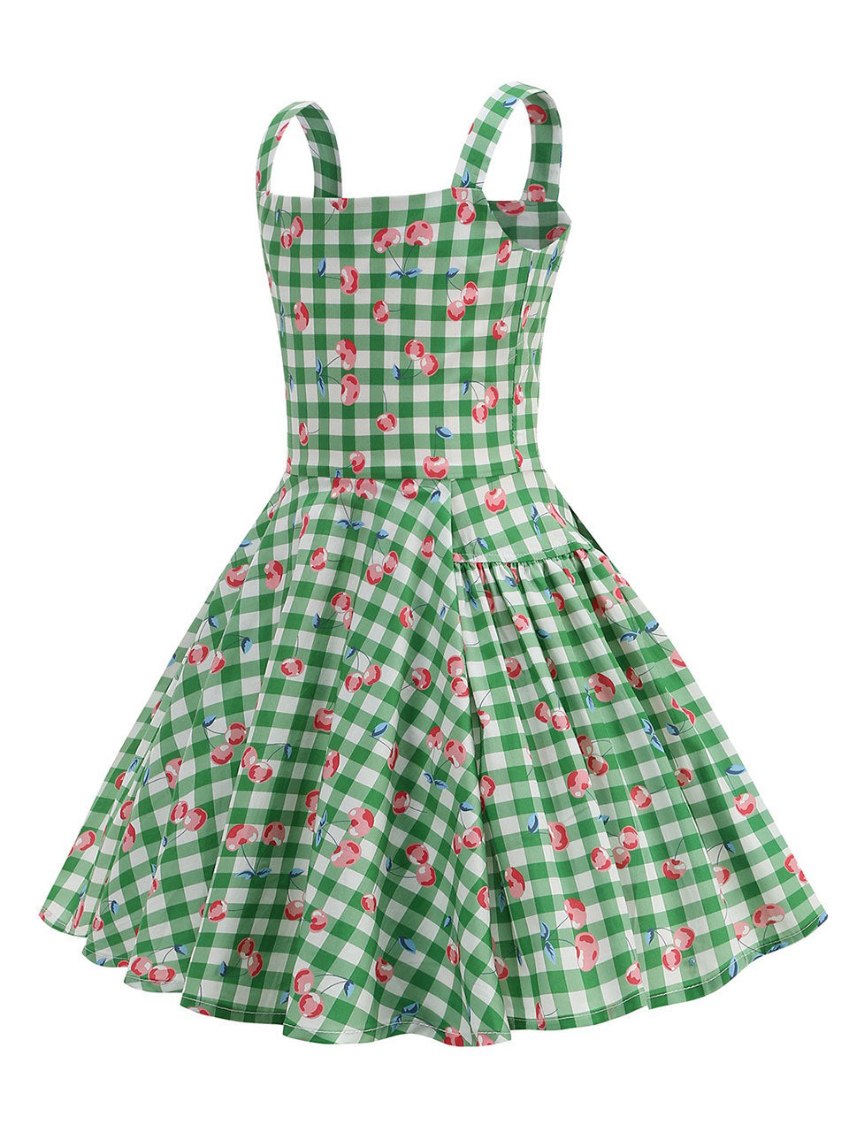 Kids Little Girls' Dress Green Cherry Plaid 1950S Vintage Dress