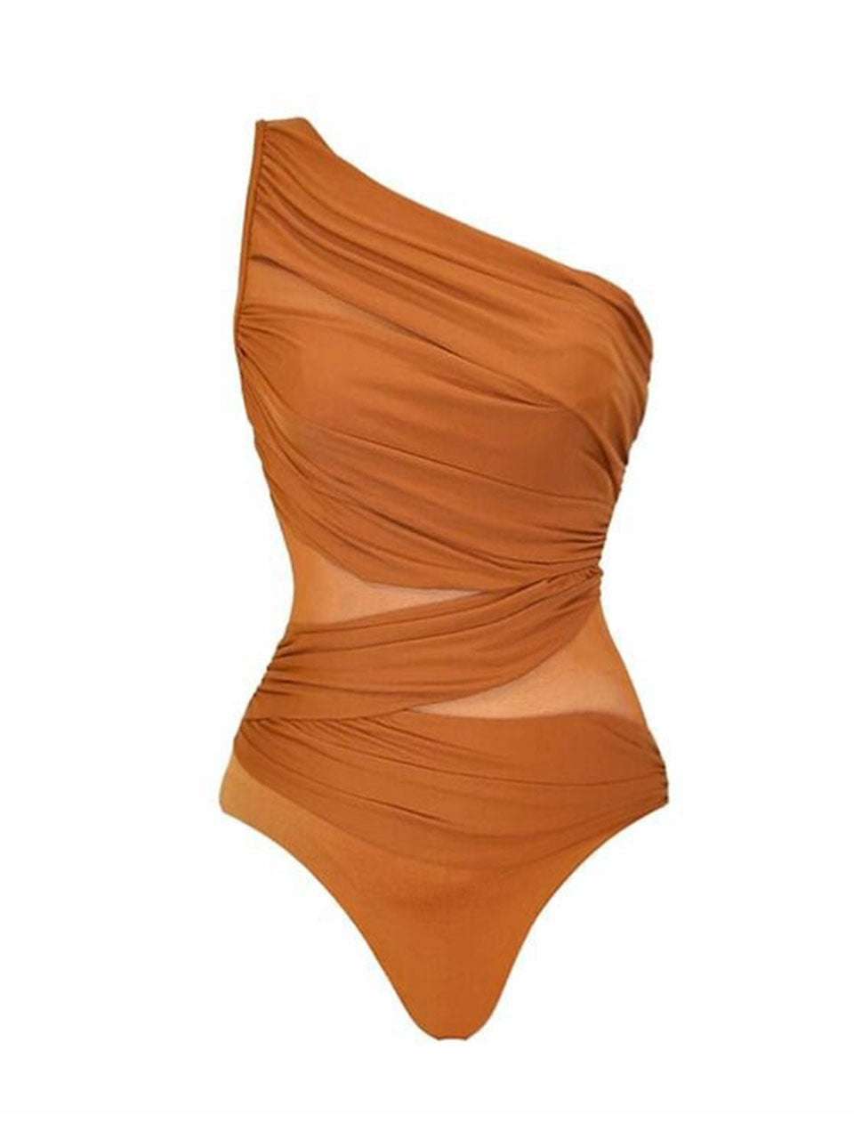Terracotta One Shoulder Ruched One-Piece Swimsuit