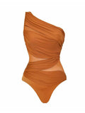 Terracotta One Shoulder Ruched One-Piece Swimsuit