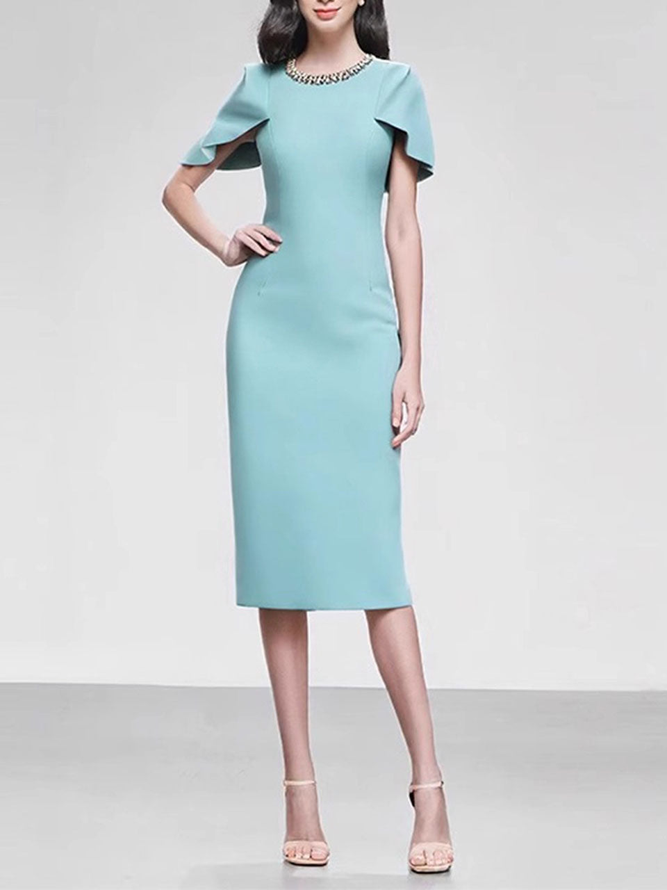 Lake Blue Cap Sleeve 1940S Vintage Dress