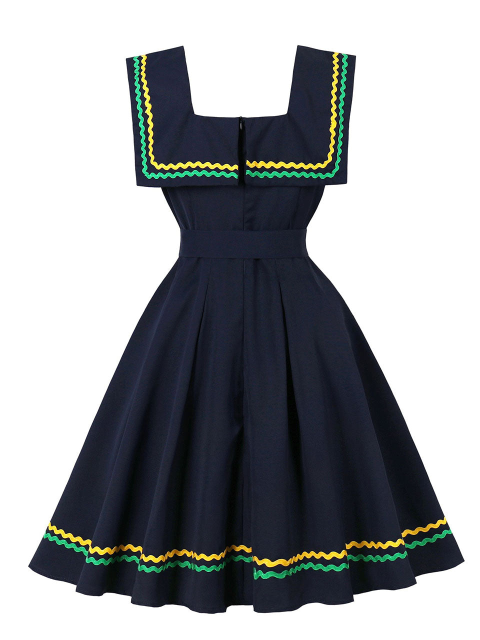 Navy Square Collar 1950s Swing Dress