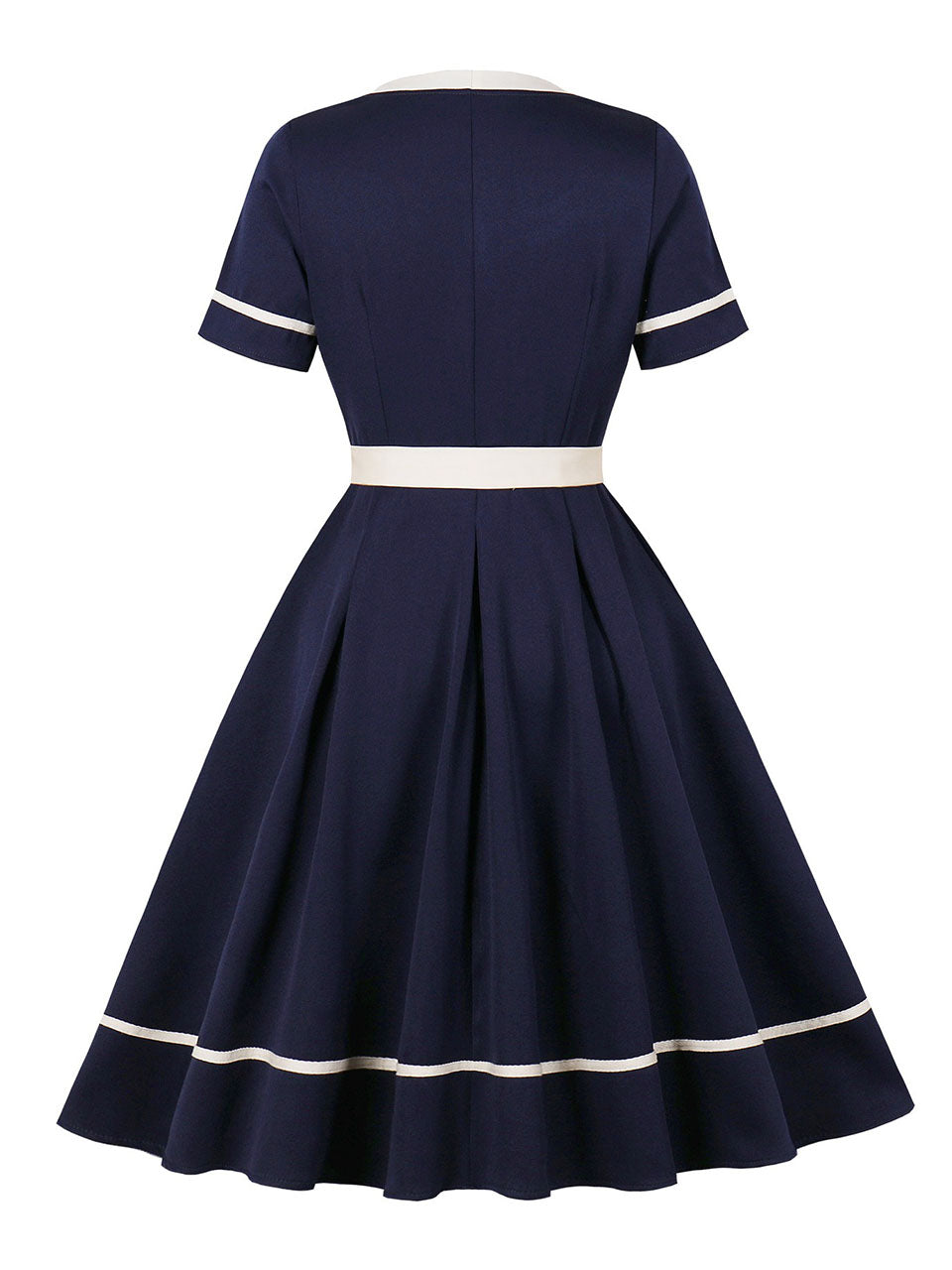 1950S Navy Short Sleeve Vintage Swing Dress