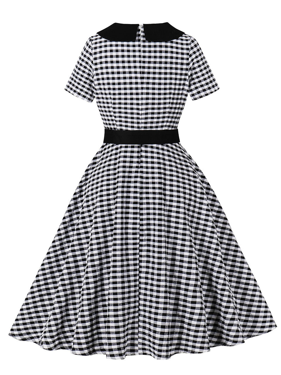 Black White Plaid 1950s Short Sleeve Swing Dress