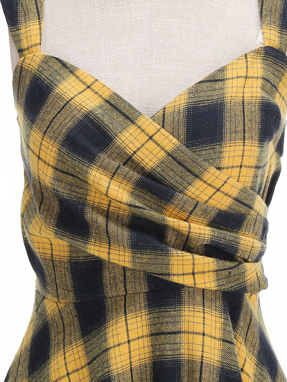 Clueless Inspired Yellow V Neck Plaid Vintage Dress