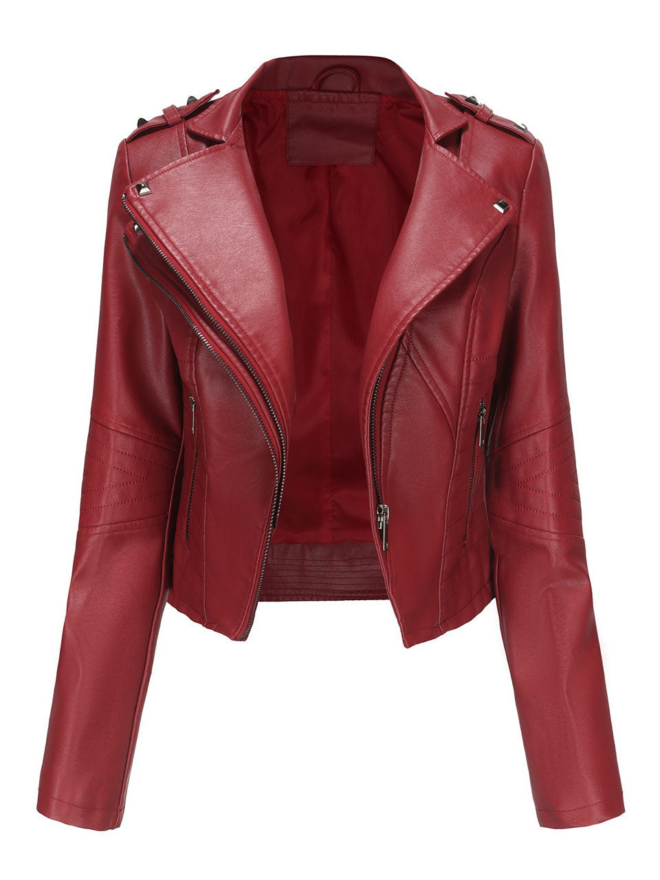 Navy Blue Faux Leather Motorcycle Jacket | Slim Fit Asymmetrical Zip Moto Biker Coat
