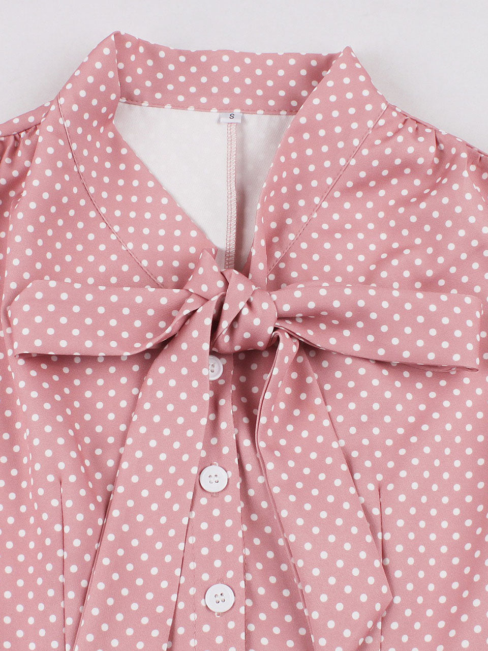 Pink Bow Collar Polka Dots  1950s Vintage Dress