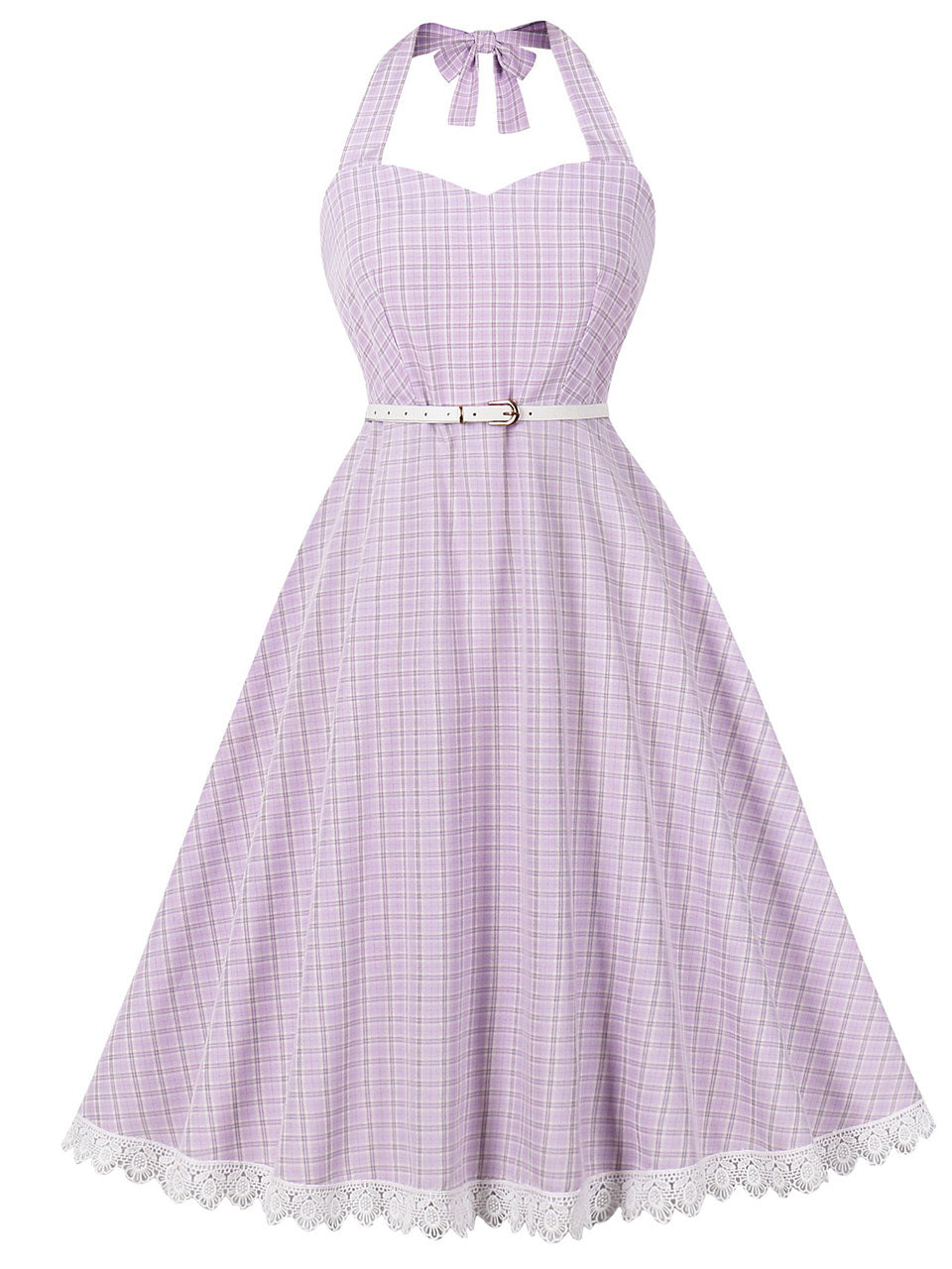 1950s Purple Plaid Vintage Halter Swing Dress