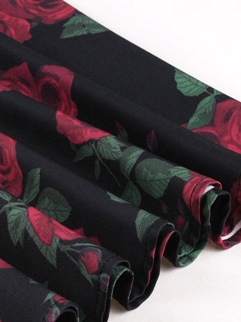 1950S Rose Print High Waist Swing Vintage Skirt