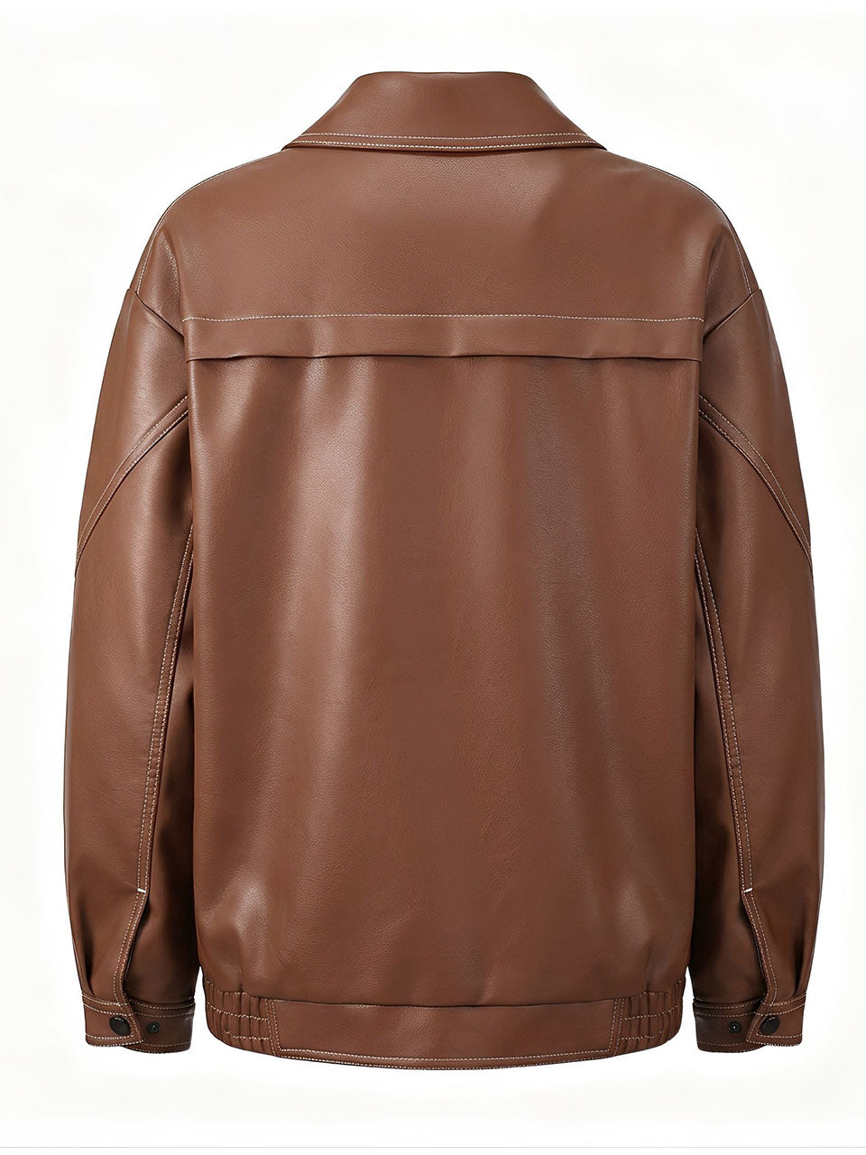 Dark Brown Contrast Stitch Faux Leather Bomber Jacket