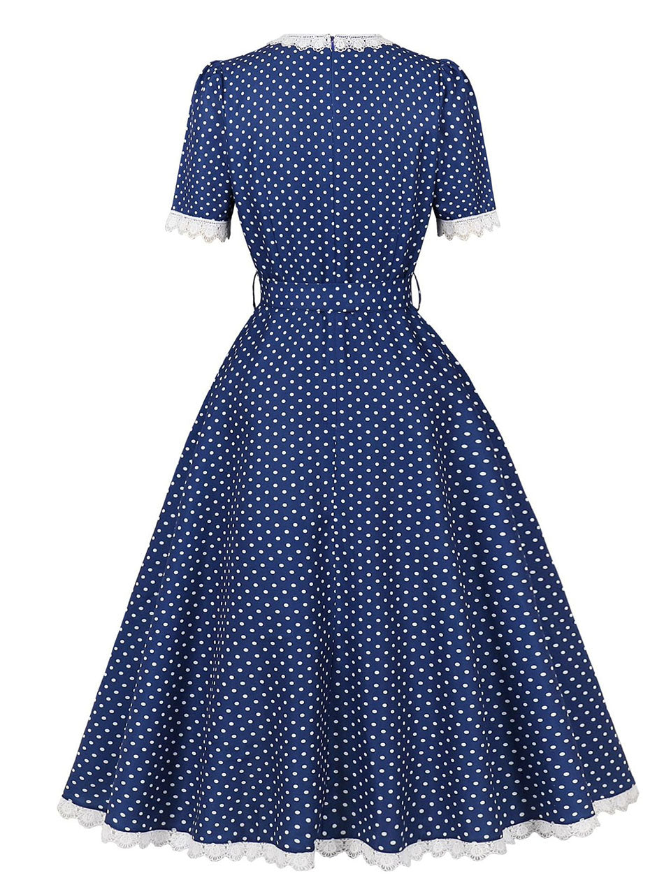 Vintage Lace Red V Neck Polka Dots 1950s Swing Dress