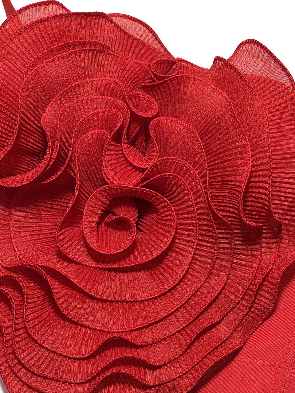 Red Rose Flower Corset Top - Pleated 3D Floral Spaghetti Strap Bustier